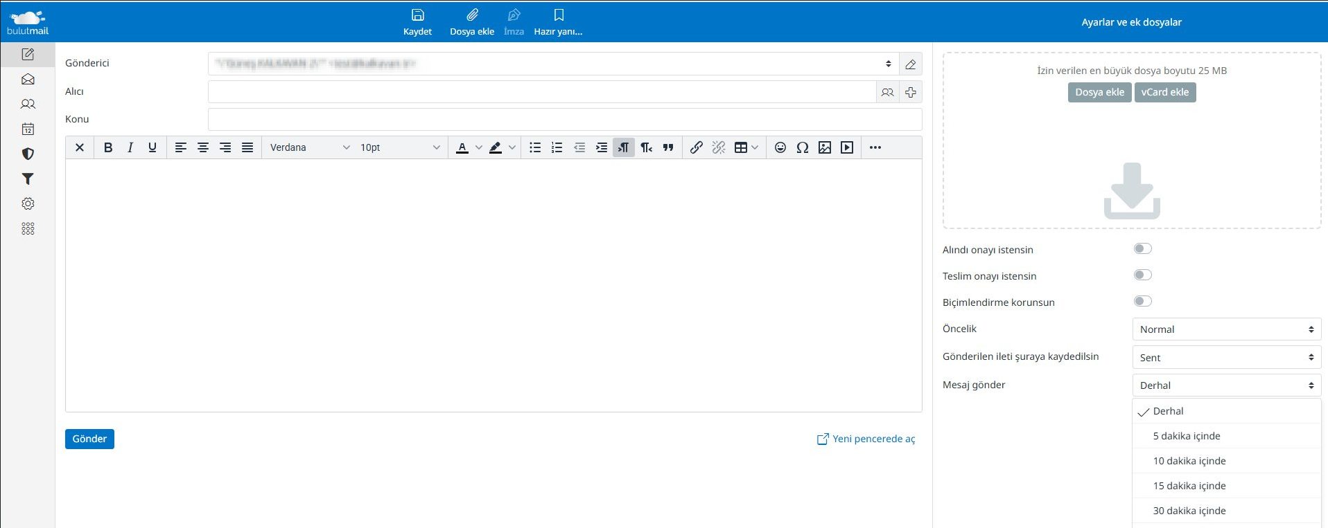BulutMail zamanlanmış e-posta gönderme ekranı